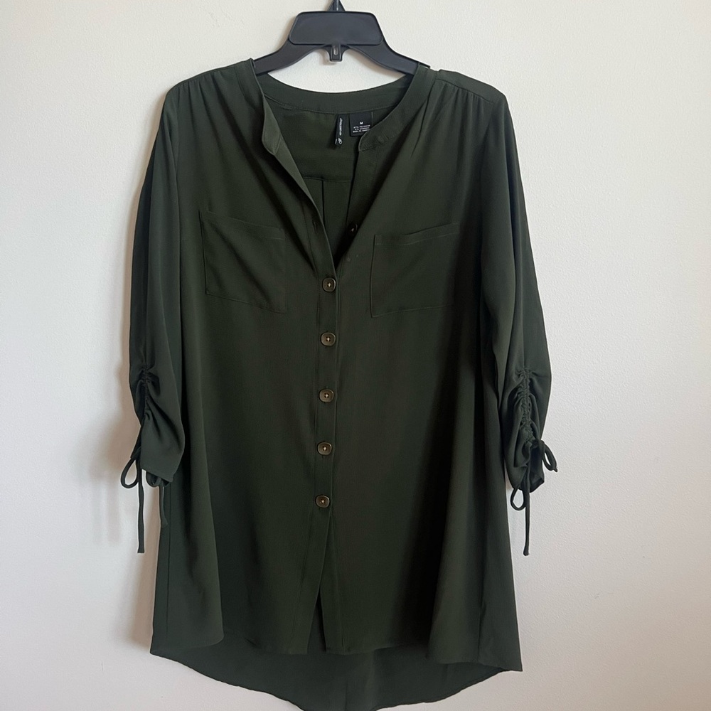 Olive Green Button-Up Women's Tunic